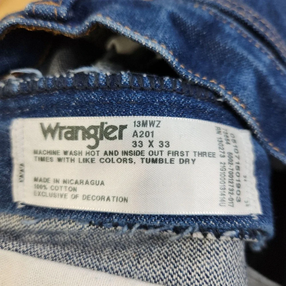 Wrangler 13MWZ Jeans Mens 33x33 Blue Dark Wash Cowboy Cut Straight Denim‎